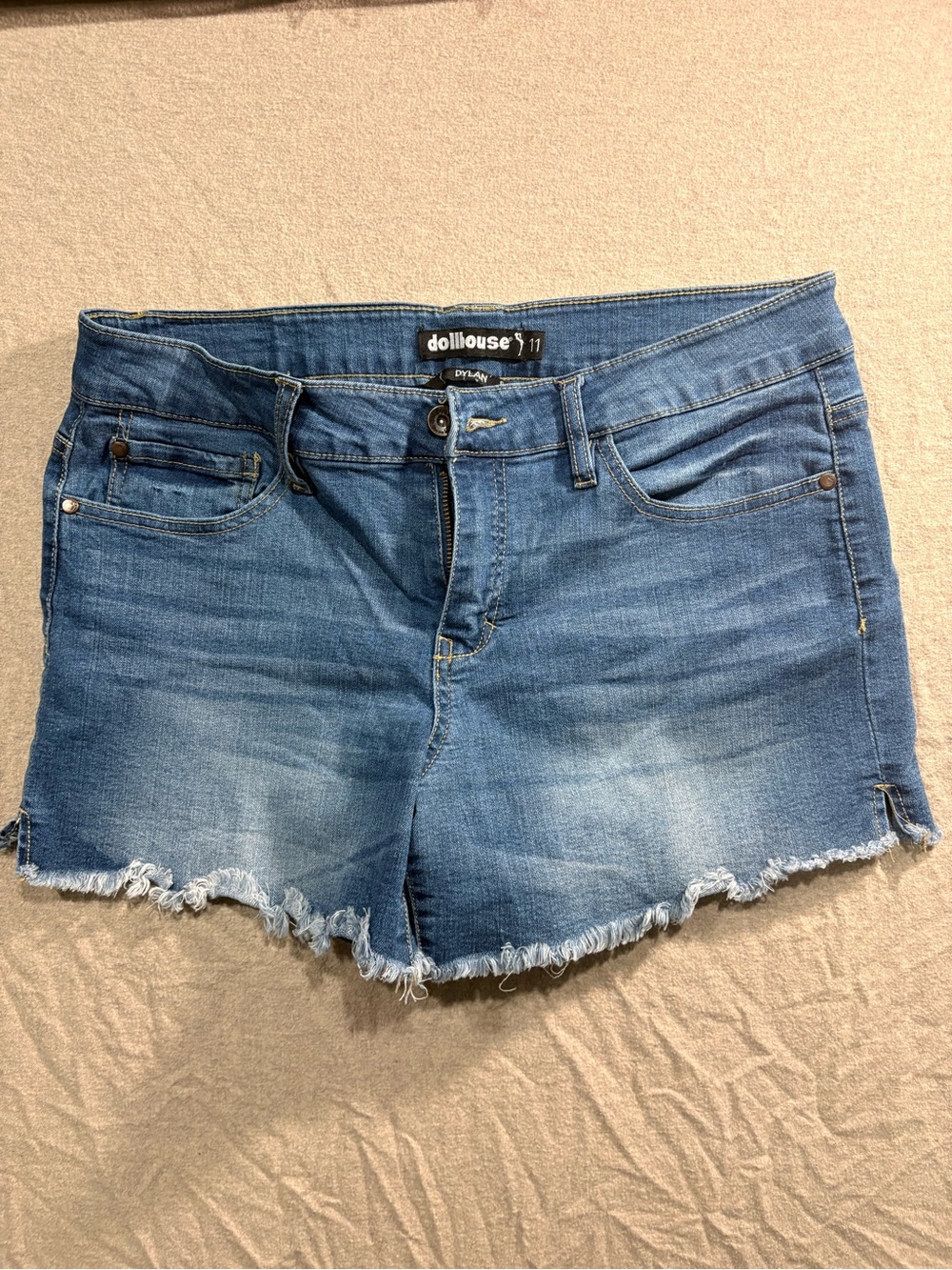 Dollhouse Size 11 Medium Blue Denim Frayed Hem Jean Shorts Stretch